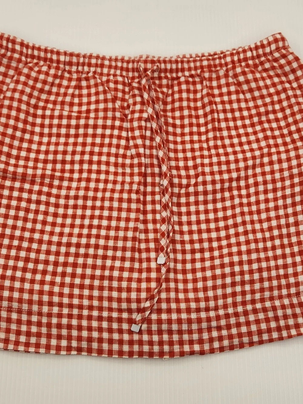 C&C California Red Gingham Drawstring Mini Skirt